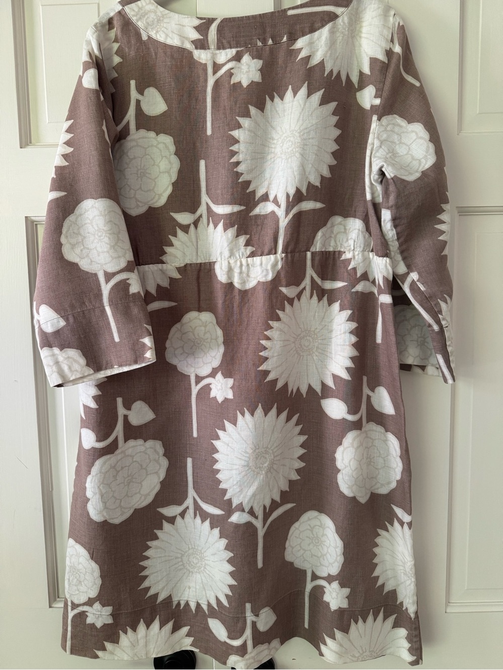 Boden Brown Linen Floral Tunic Dress with White Print - Picture 7 of 7